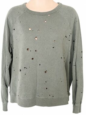 MICHAEL LAUREN Distressed Olive Crew Neck Sweatshirt